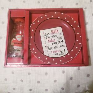 Holiday Home Dear Santa Cookie Plate And Milk Bottle. NIB.